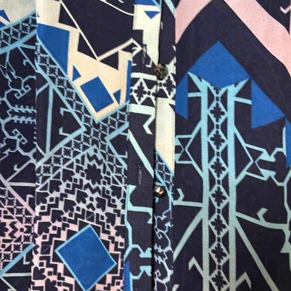 Leifsdottir x Anthropologie Multicolored Geometric 100% Silk Button Down Shirt 2 - Picture 6 of 10